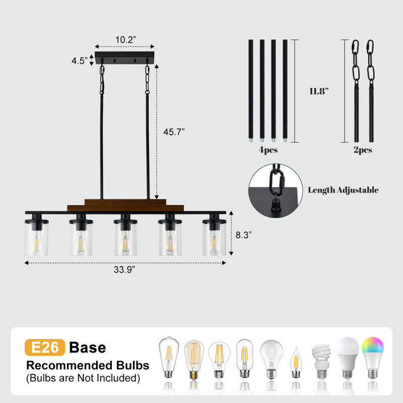 Luminaires suspendus de style campagnard à 5 lumières 33,9 pouces pour îlot de cuisine ou salle à manger