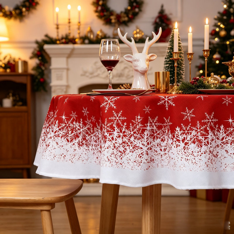 Snowflake Christmas Tablecloth in Waterproof Polyester | Spill-Proof & Washable Festive Cover for Dining Room, Kitchen & Holiday Parties