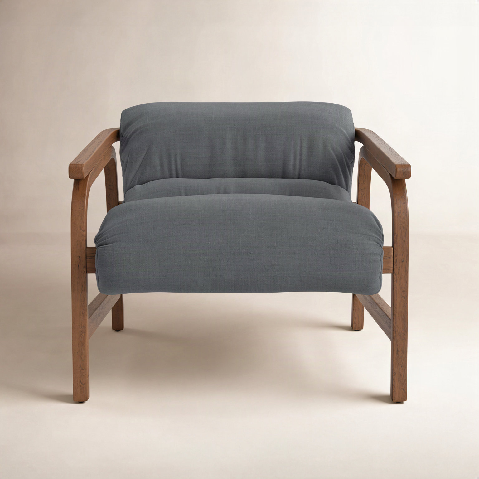 Cellire Linen Upholstered Accent Chair, Charcoal Polyester, Walnut/Medium Brown Wood