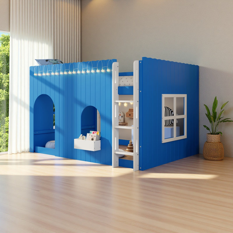 Lit mezzanine pour enfants avec lumière DEL chaude, Full, Blue