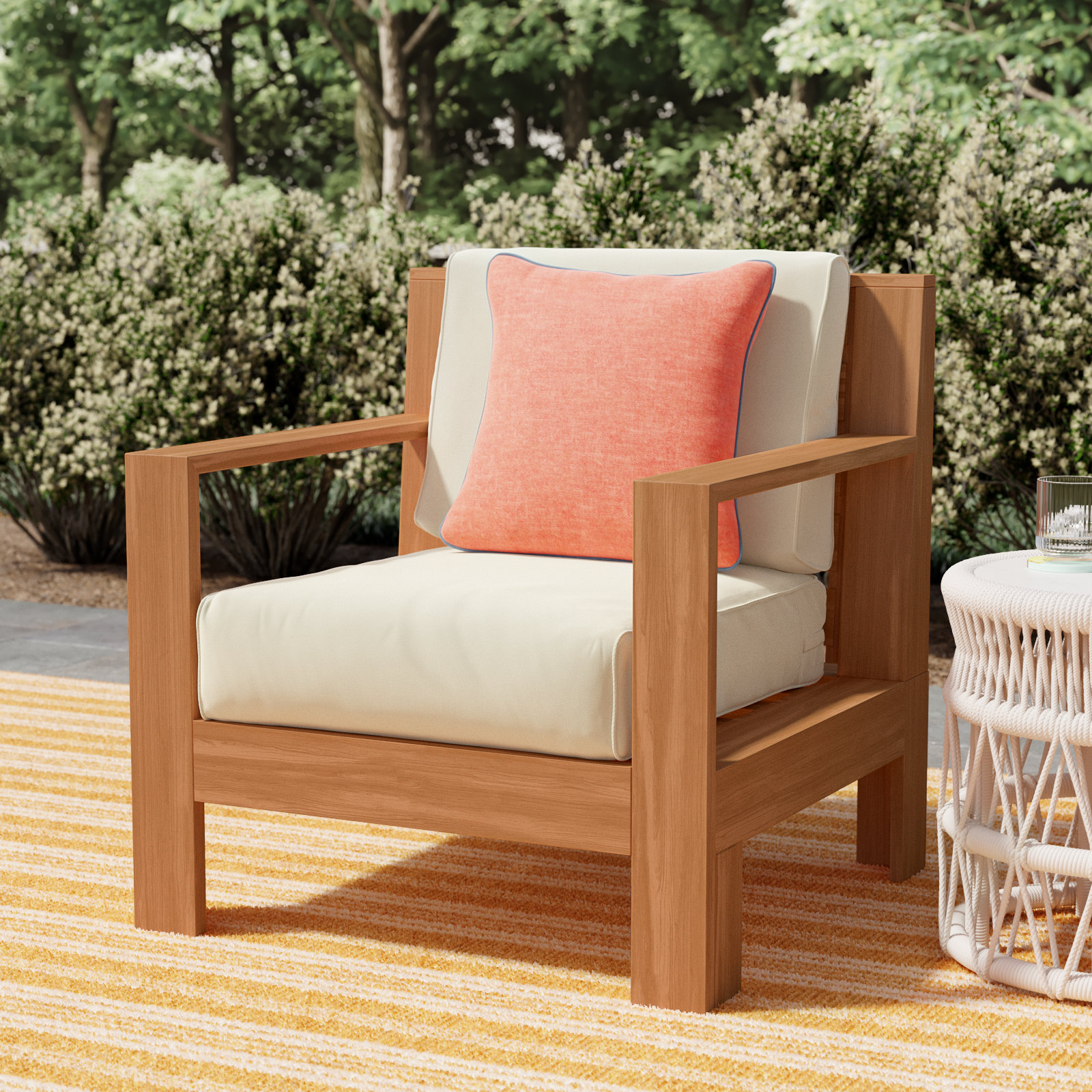 Chaney Teak Patio Chair with Sunbrella Cushions, Canvas Vellum Sunbrella® Canvas