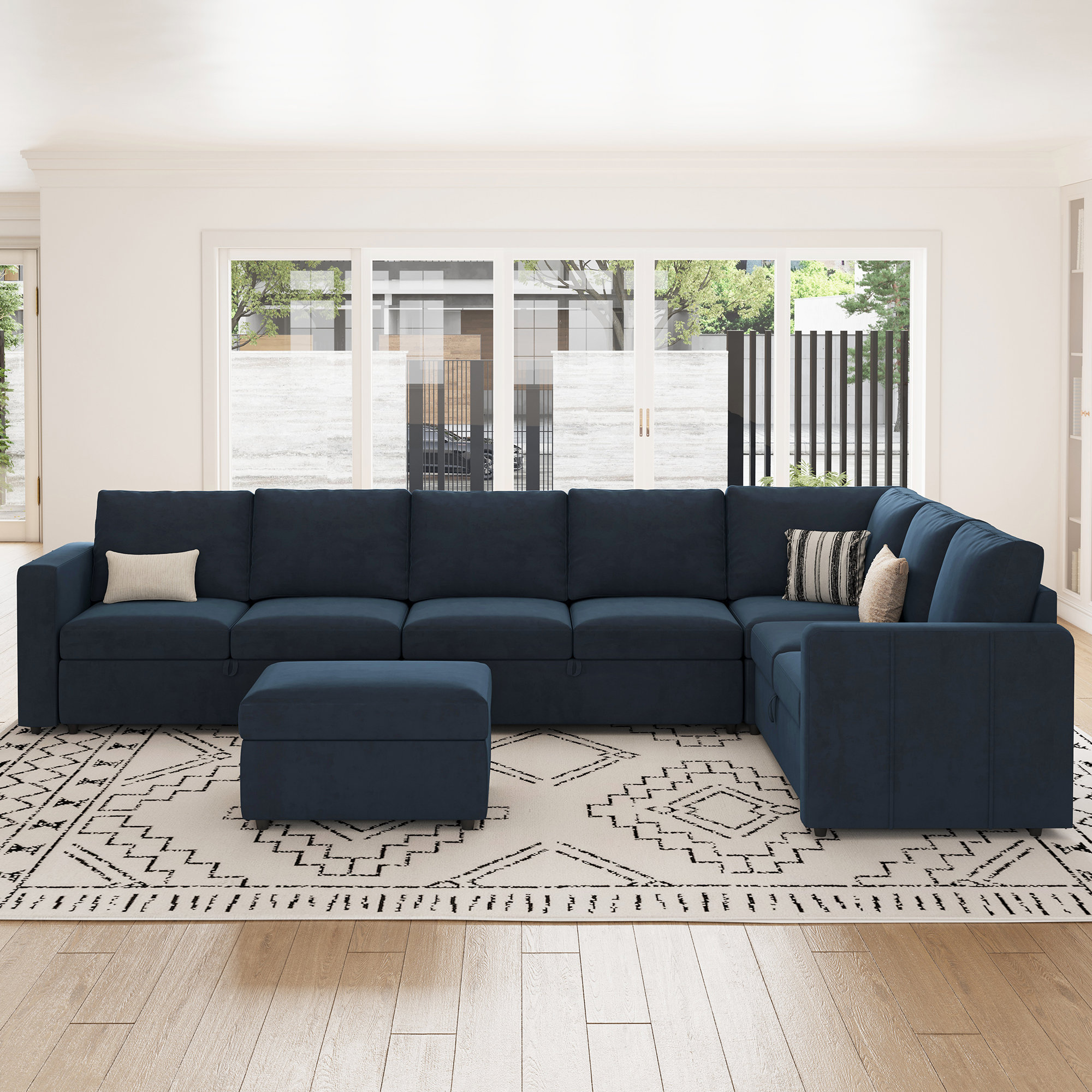 Mercer41 Seybert Luxurious U-Shaped Sofa Velvet Chenille Sectional Sofa ...