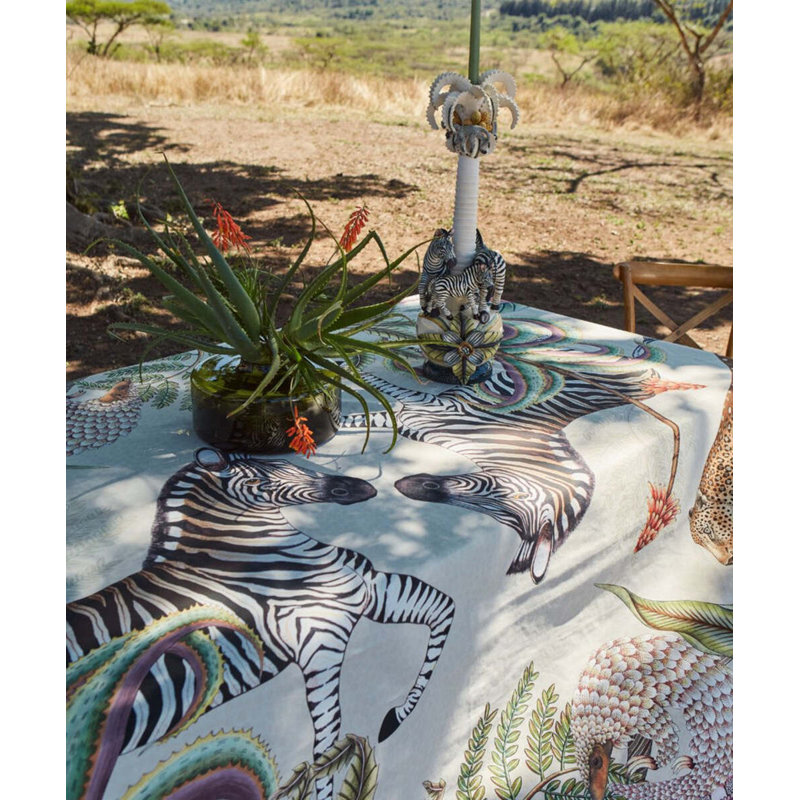 Ardmore Cotton Tablecloth, 94" Rectangle, Beige/Green