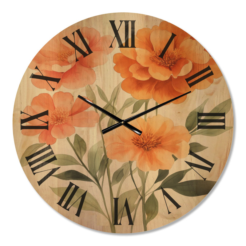 Fleurs de corail et de pêcher - Horloge murale florale, impression sur bois, Medium
