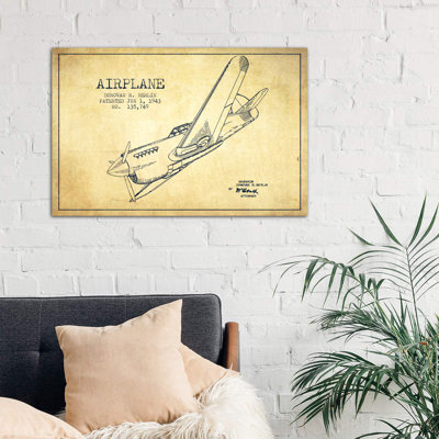 Plane Vintage Patent Blueprint - Wrapped Canvas Print