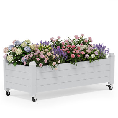 Raised Garden Bed with Wheels – Weatherproof Resin Planter Box with Drainage