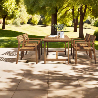 Ensemble de salle à manger de patio en bois d'acacia durable, table rectangulaire au design moderne pour l'intérieur et l'extérieur