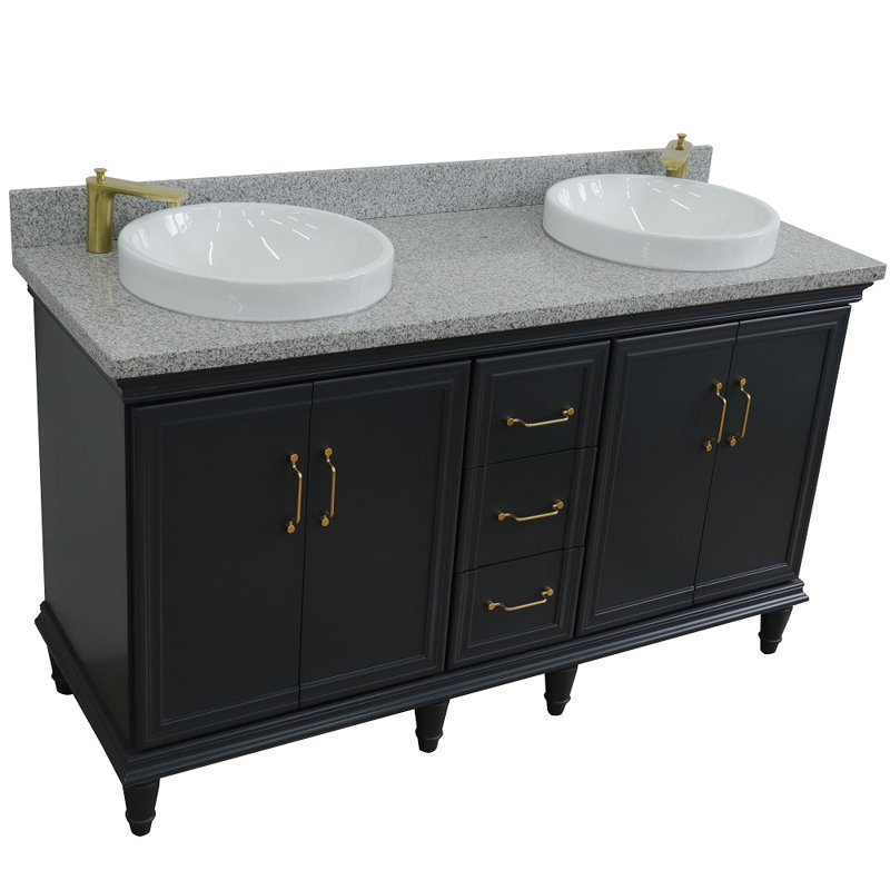 Pompano 61'' Double Bathroom Vanity with Top, Dark Gray, Gray