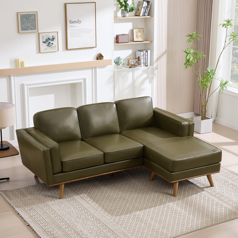 Canapé modulaire réversible l 84 po avec méridienne Inayat, Similicuir vert olive