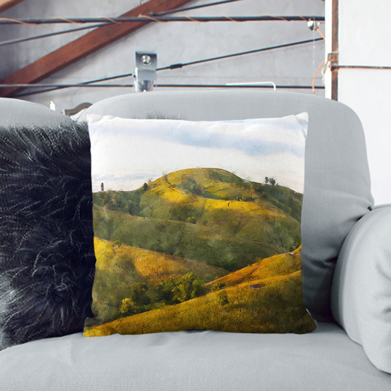 Rolling Hills in Phrae Thailand Painting Scatter Cushion, 40cm H x 40cm W x 15cm D, Black