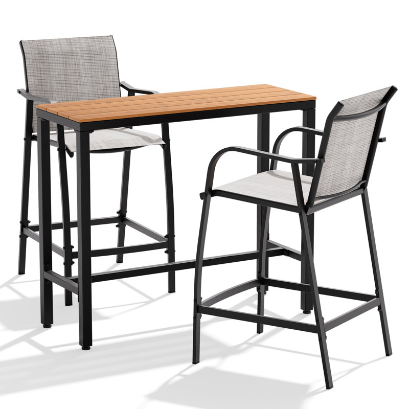Ensemble repas d'extérieur pour 2 personnes (ensemble 3 pièces, table rectangulaire), Gris, Brun