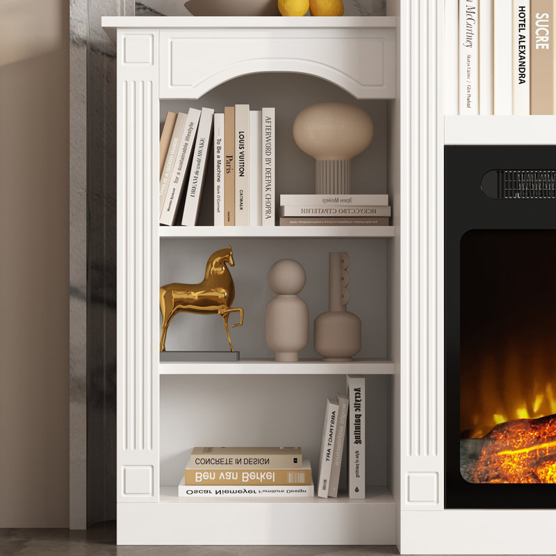 59'' W White Fireplace Heater TV Stand With Open Shelves & Timer