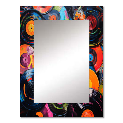 Madiun Colorful Vinyl Records Melodies II - Vinyl Records Mirror, Modern Unique Wall Mirror, Printed Metal Art