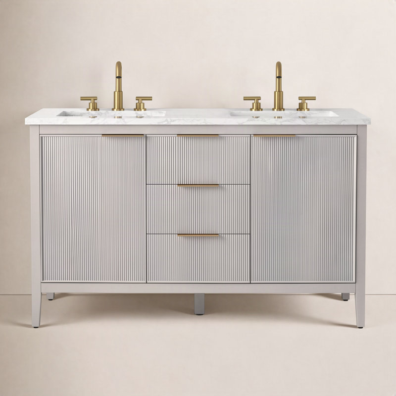 Emma 54" W Double Vanity, Taupe/Brushed Bronze