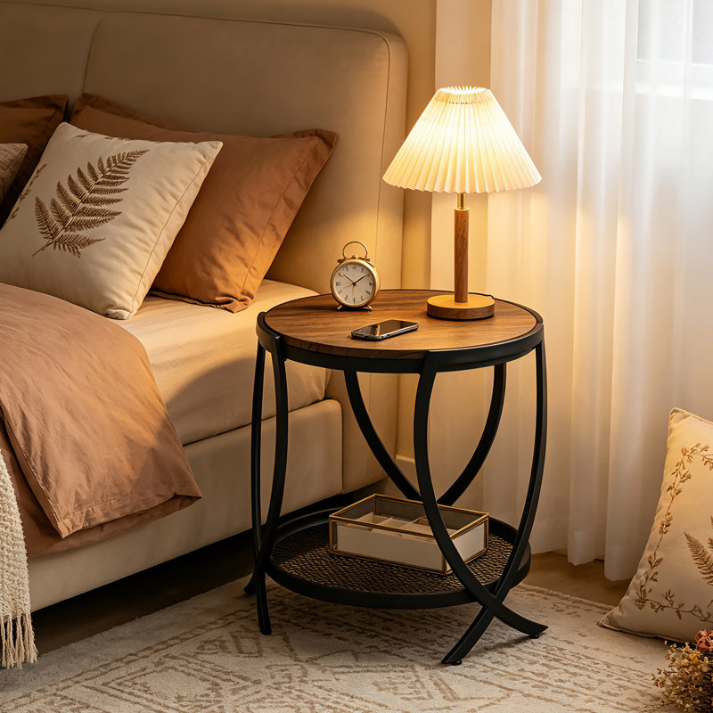Aumiller Cross Legs End Table with Storage, Black, Rustic Brown