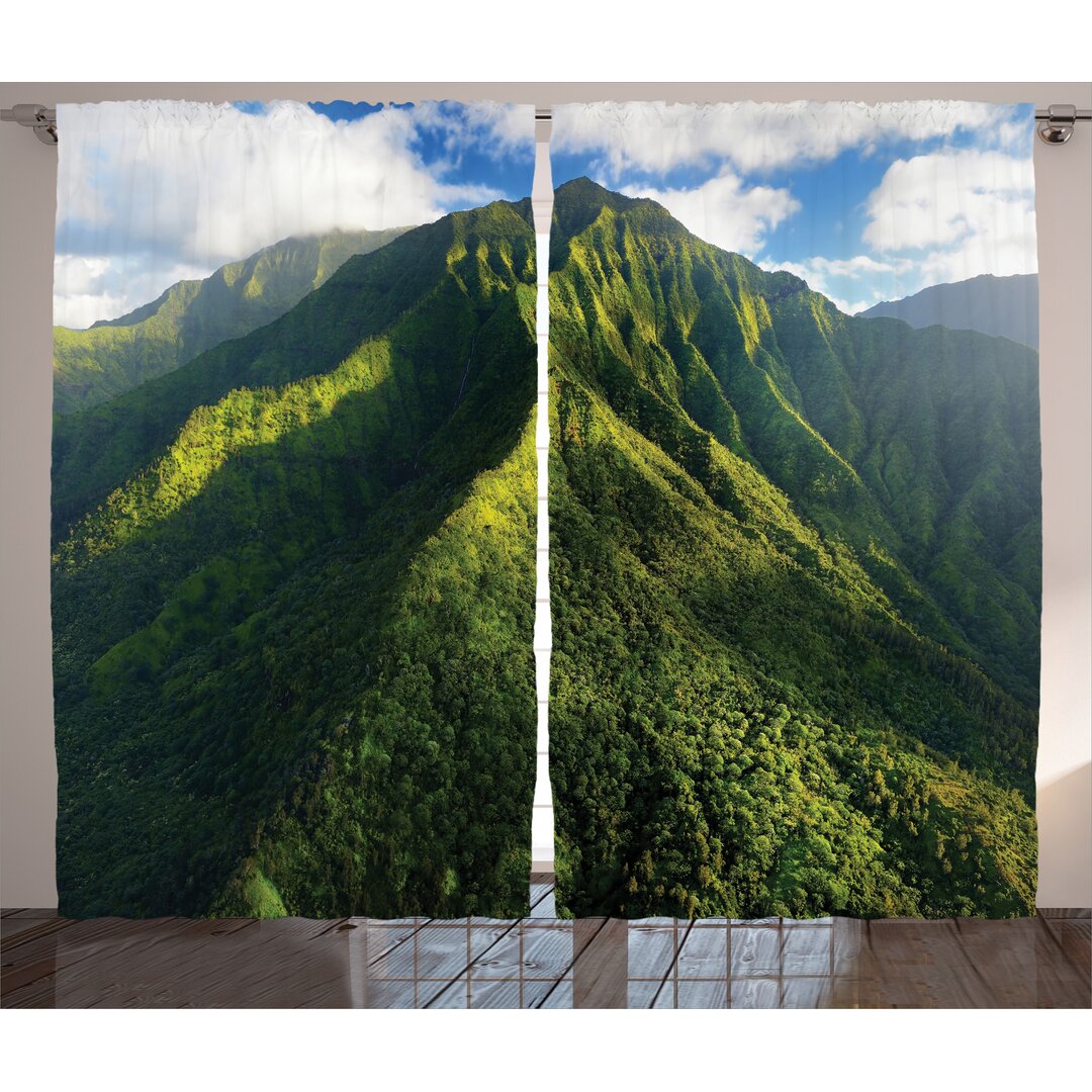 2-tlg. Vorhang-Set Aerial View of Jungle Forest on the Mountains Tropical Exotic Hawaii Nature mit Stangendurchzug, halb...