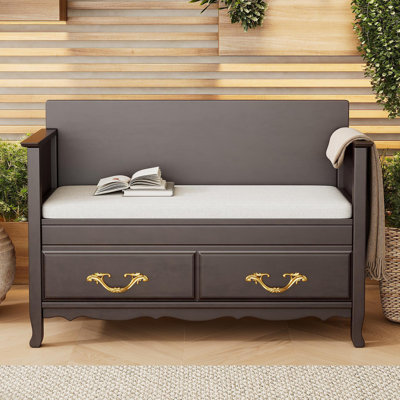 Banc à chaussures avec coussin amovible, banc d'entrée avec rangement caché pour l'entrée et le salon, banc de rangement à chaussures avec dossier (espresso)