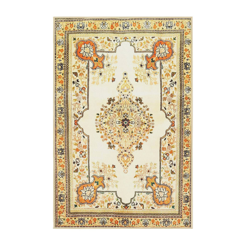 Tapis oriental jaune / orange / brun, Rectangle 5 pi x 7 pi