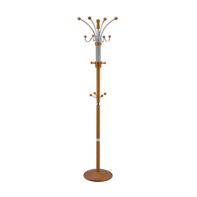 Portemanteau 73 po en chrome et bois, finition chêne