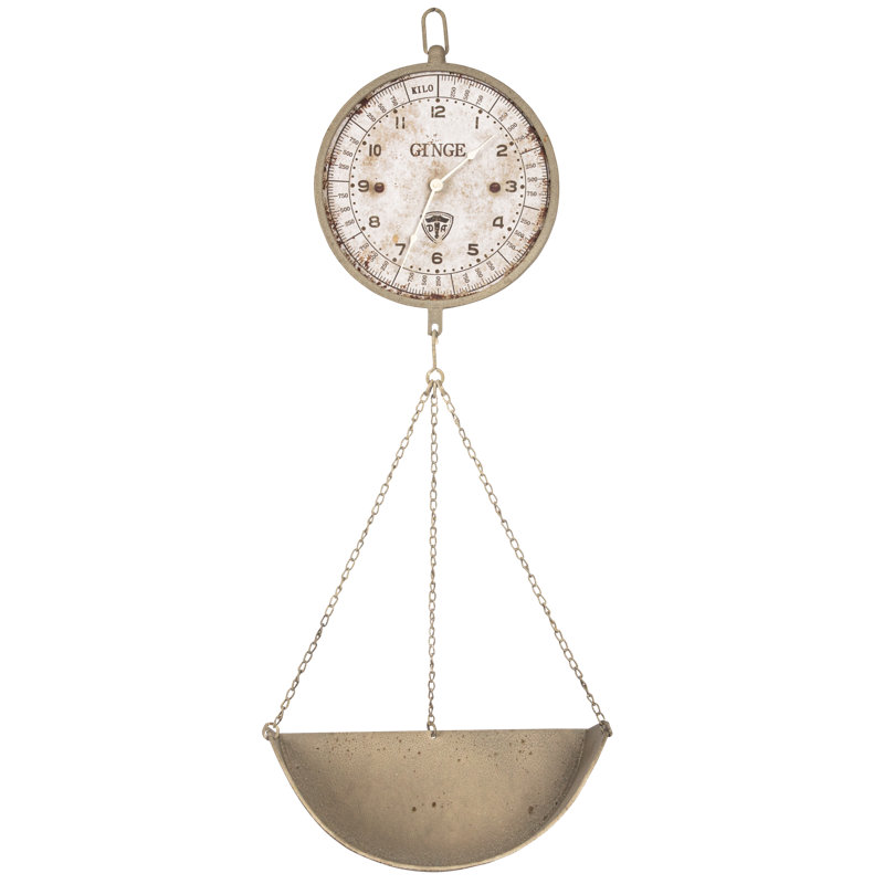 Distressed White Metal Hanging Produce Scale Wall Clock