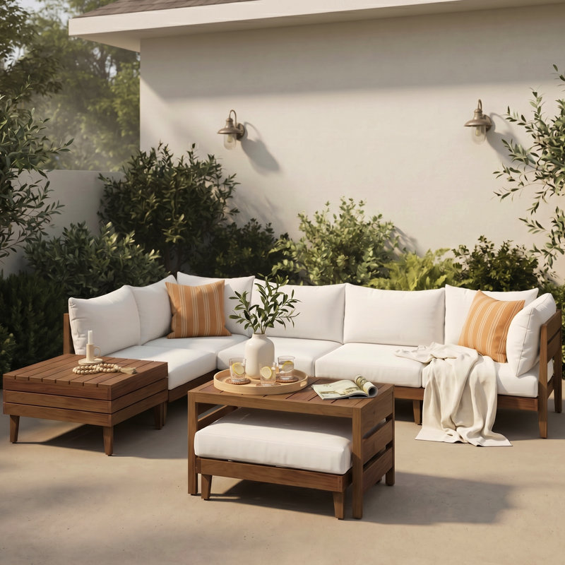Ensemble de canapé de patio en bois 8 pièces avec coussins, ensemble modulaire d'extérieur avec table basse pour la cour, la piscine et le jardin