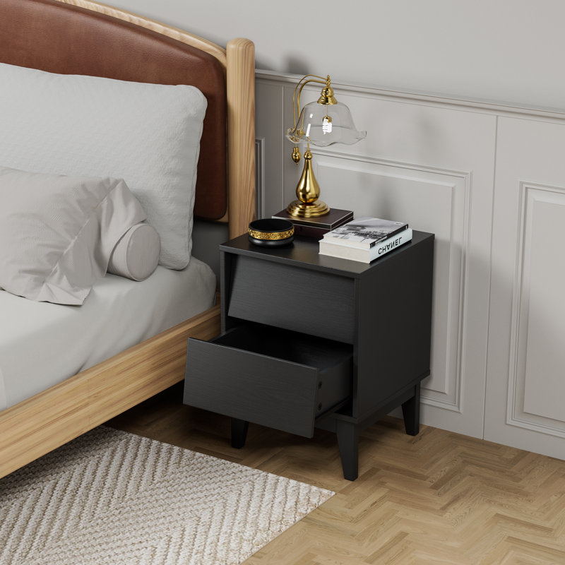 Ensemble de 2 tables de chevet de style rétro et biseauté, fabriquée en panneau de fibres à densité moyenne, table de chevet moderne Mid-Century, table de chevet pour chambre à coucher
