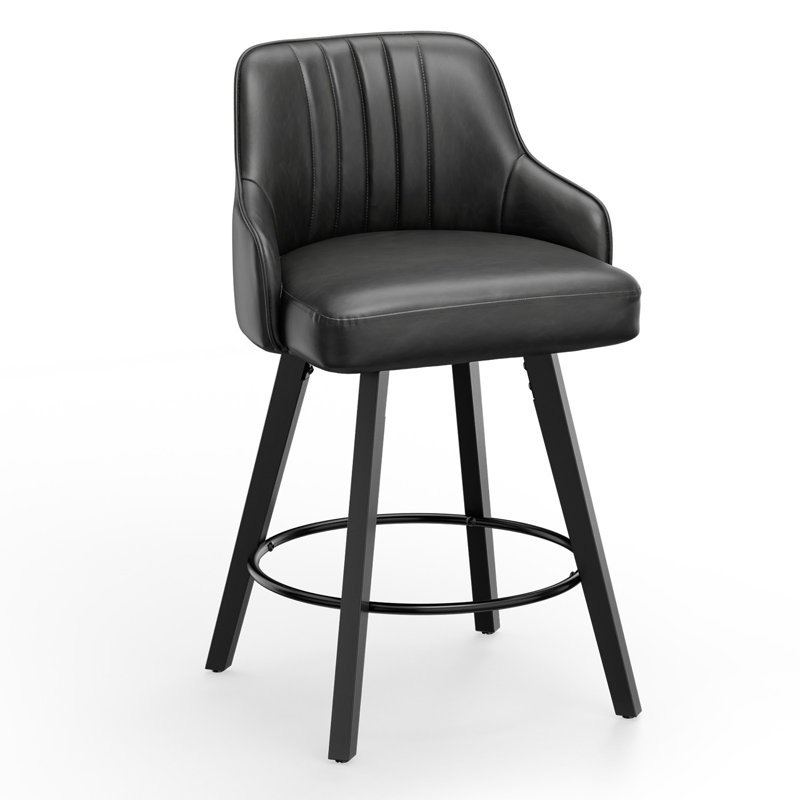 Thick Padded Cushion Wood Legs Modern Bar Stool With 360° Rotation Grey, 1, Black