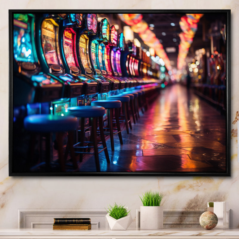 Machine à sous Casino Royale III, reproduction sur toile encadrée, Cadre flottant noir, H 30 po x l 40 po x P 1,5 po
