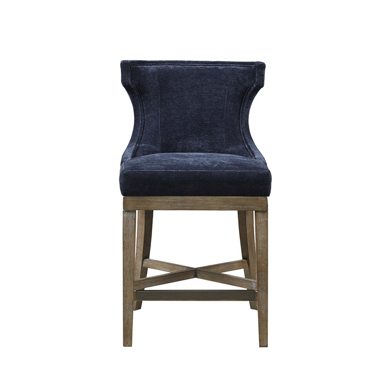 Tabouret de comptoir avec siège pivotant à 360 ° - Bleu marine, structure en bois massif, capacité de 300 lb, structure de style contemporain, étreinte élégante