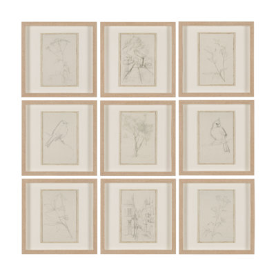 Sketch Collection (Set Of 9) By Studio A Hand Embellished Framed Art Print Matted Under Glas