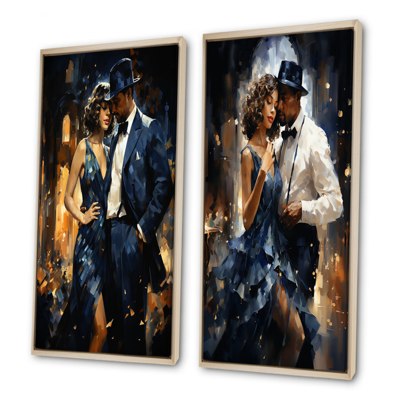 Ensemble de 2 décorations murales Harlem Renaissance Jazz Age Couple - Couple, H 32 po x l 33 po, Encadrement brun