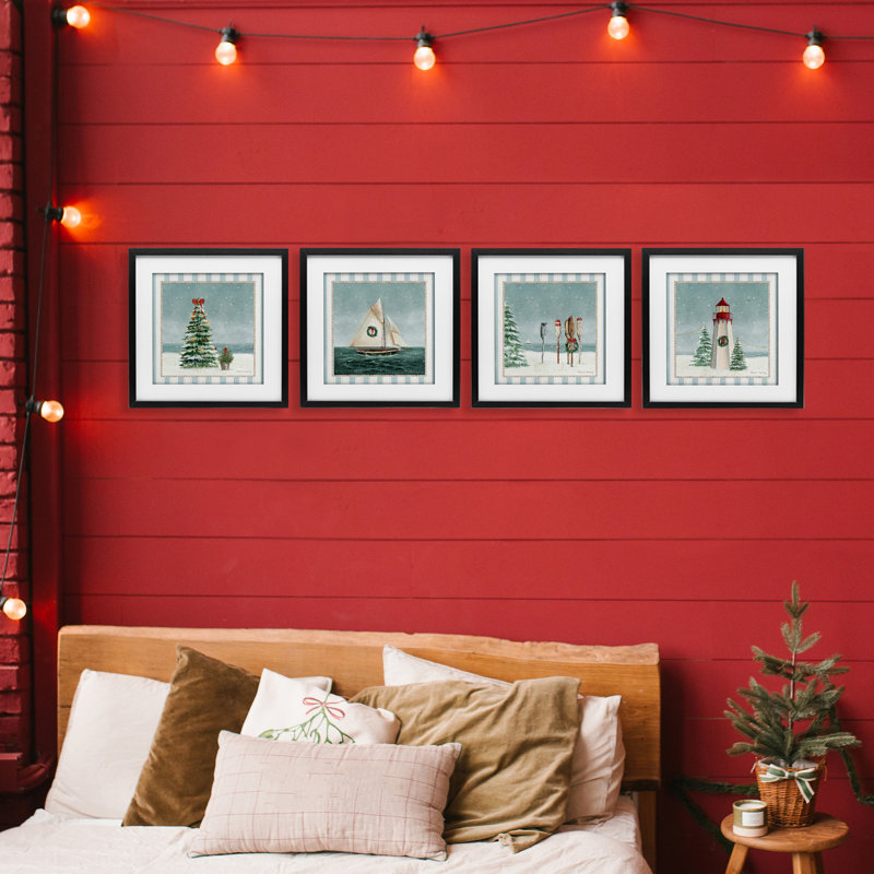 Nautical Christmas Scenes, ensemble de 4 reproductions encadrées sous verre, par Danielle Murray, H 13 po x l 13 po