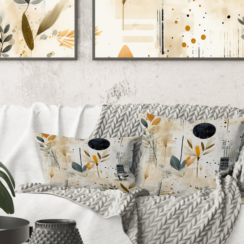 Coussin décoratif à motif de fougère nomade beige urbain, H 18 po x l 18 po
