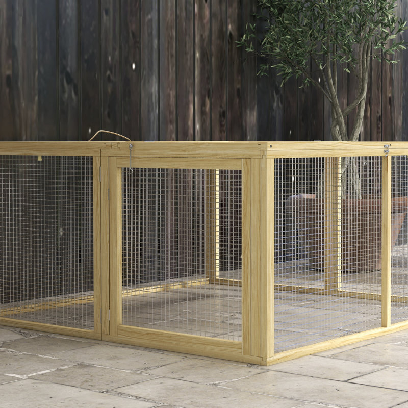 Rabbit Hutch Folding Wooden Rabbit Run with Openable Top Natural