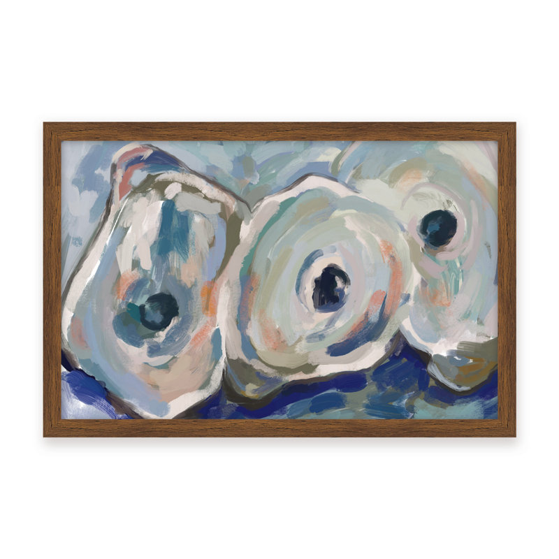 Coastal Retreat Pearlescent Elegance: Oyster Abstract, 16" H x 24" W x 1.125" D, Framed Print, Brown