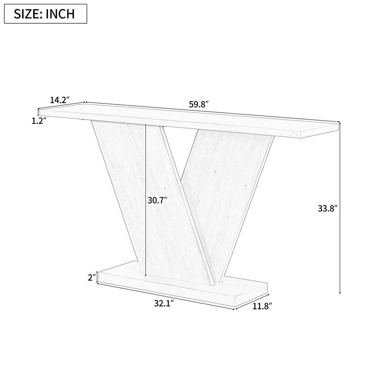 V-Base Design Console Table, Taupe/Taupe
