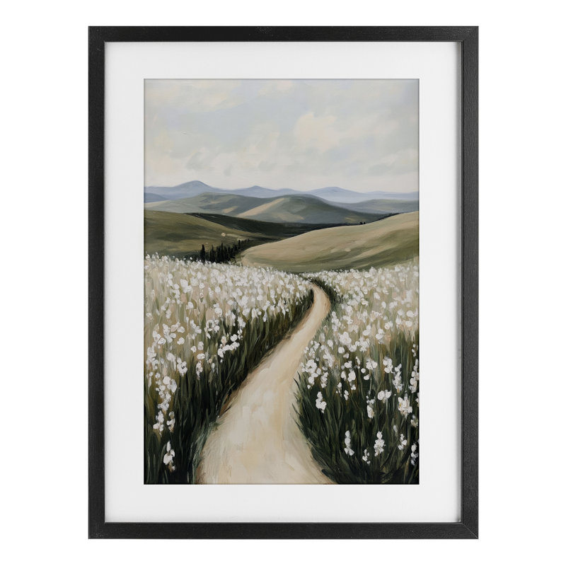 «White Hyacinth Meadow Path», reproduction sous verre encadrée, design par Petal Prints Design, H 20 po x l 14 po