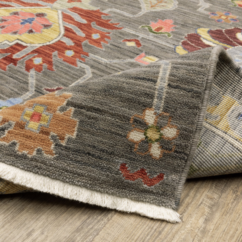 Oriental Machine Woven Gray/Pink Wool and Nylon Area Rug, Runner 2'6" x 12'