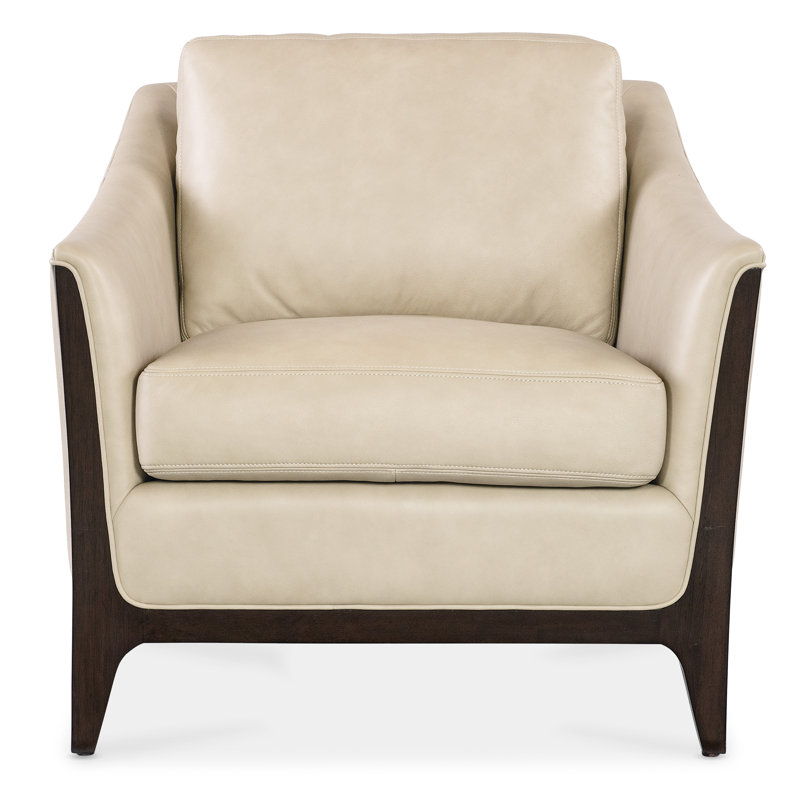 Sophia Beige Leather and Wood Accent Chair