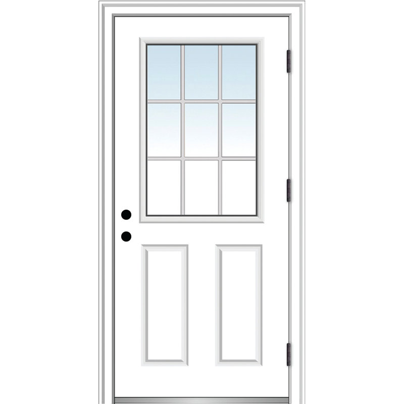Portes d'entrée internes pré-montées en fibre de verre apprêtée avec grilles internes, S'ouvre à gauche vers l'extérieur