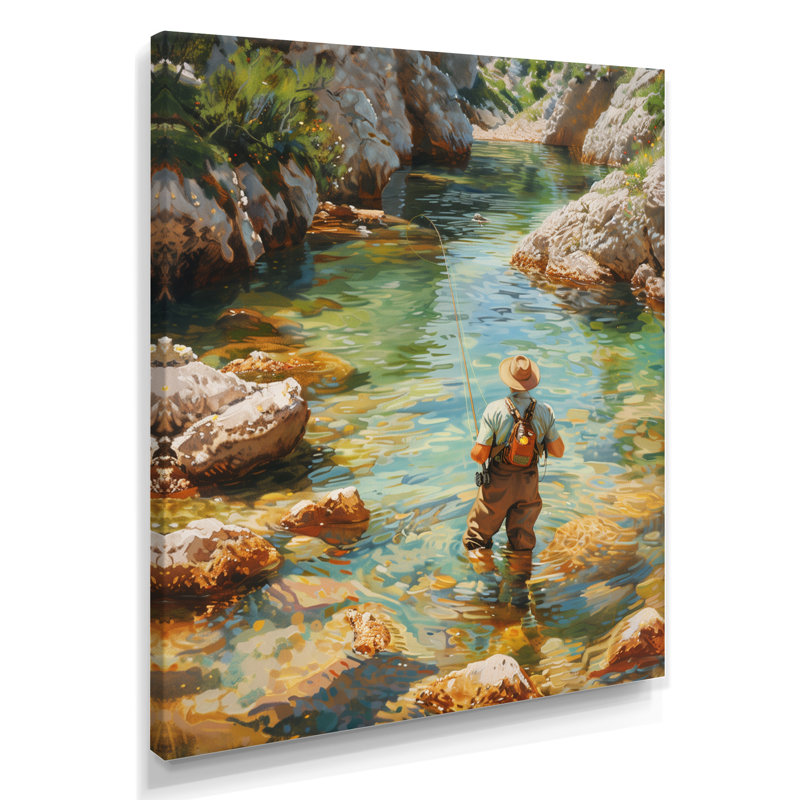 Pêche à la truite fluviale dans les montagnes II - Chasse et pêche, art mural, H 32 po x l 24 po x P 1 po, Toile tendue