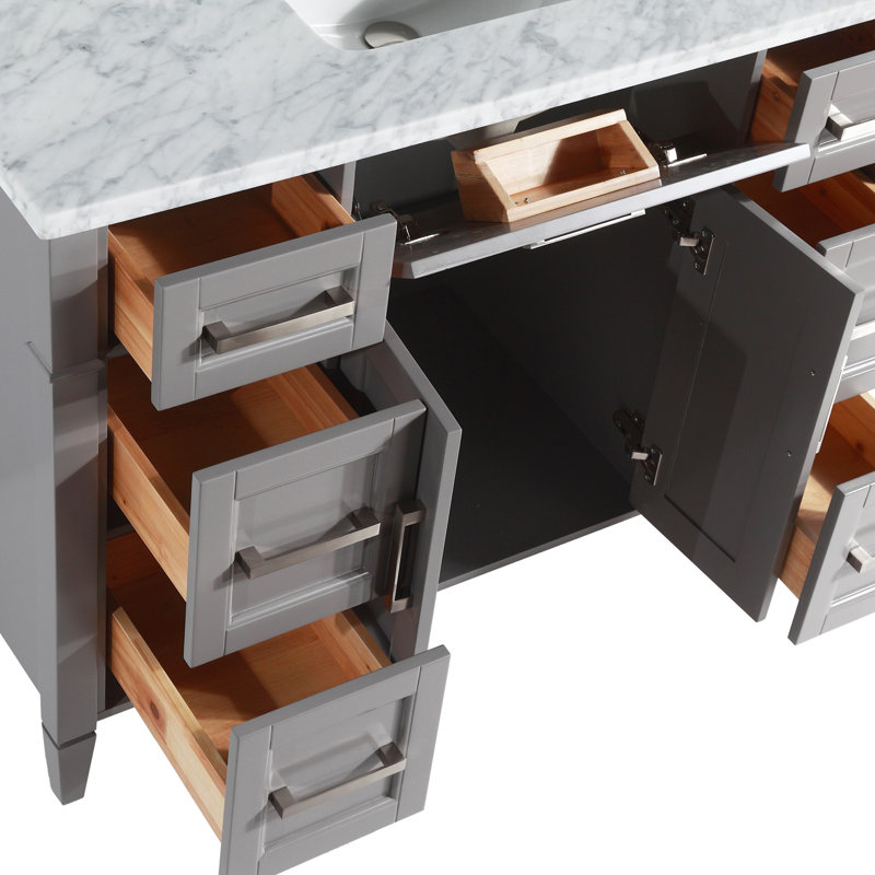 Lachine 48'' Single Bathroom Vanity with Carrara Marble Top, Gray