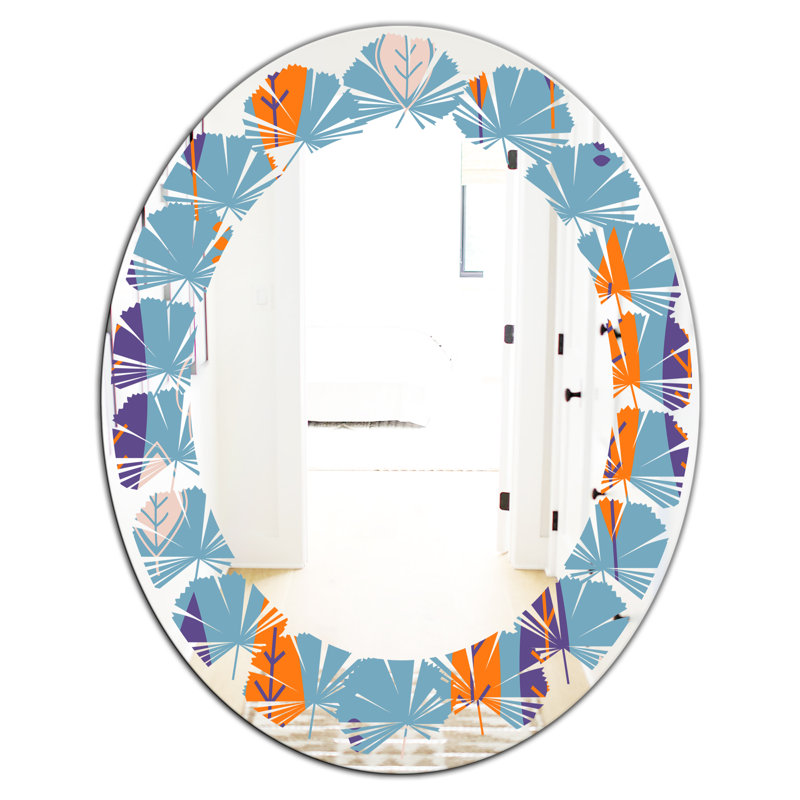 Miroir d'appoint mural Leaves Coastal, 23,6 po x 23,6 po, Feuilles à motif floral rétro II