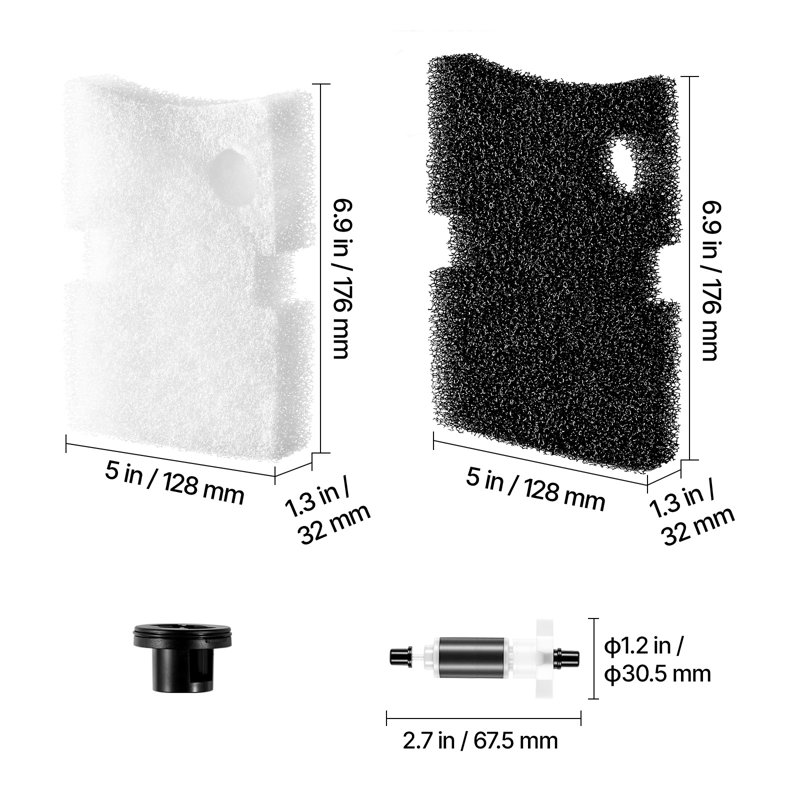 Masses filtrantes de rechange pour aquarium AQ500, 6 pièces avec turbine, 3 en mousse de polyuréthane noire et 3 en fibre de polyester blanche, axe de turbine en zircone