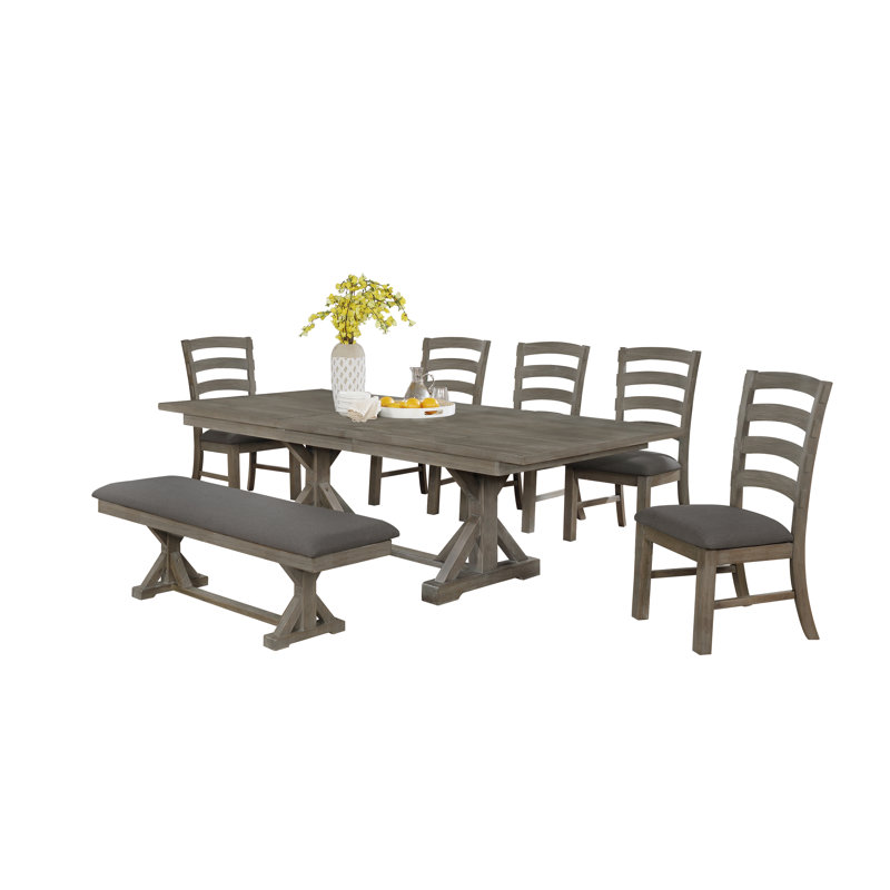 Ricki 8 - Person Extendable Trestle Dining Set, Gray Oak, Gray