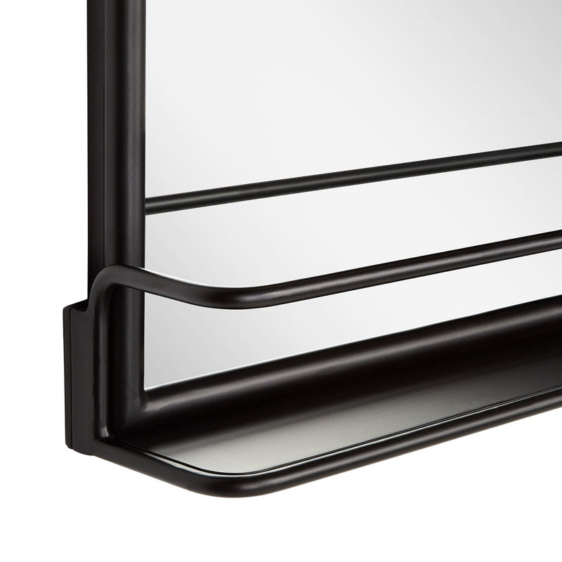 Matte Black Iron Framed Bathroom Vanity Mirror with Shelf