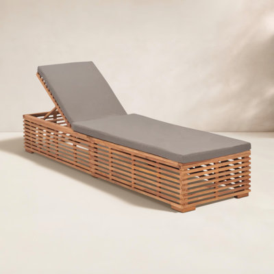 80" Long Reclining Teak Single Chaise with Cushions