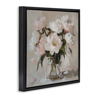 Pivoines roses dans un cadre flottant dans un vase transparent, design par Gina Kelly