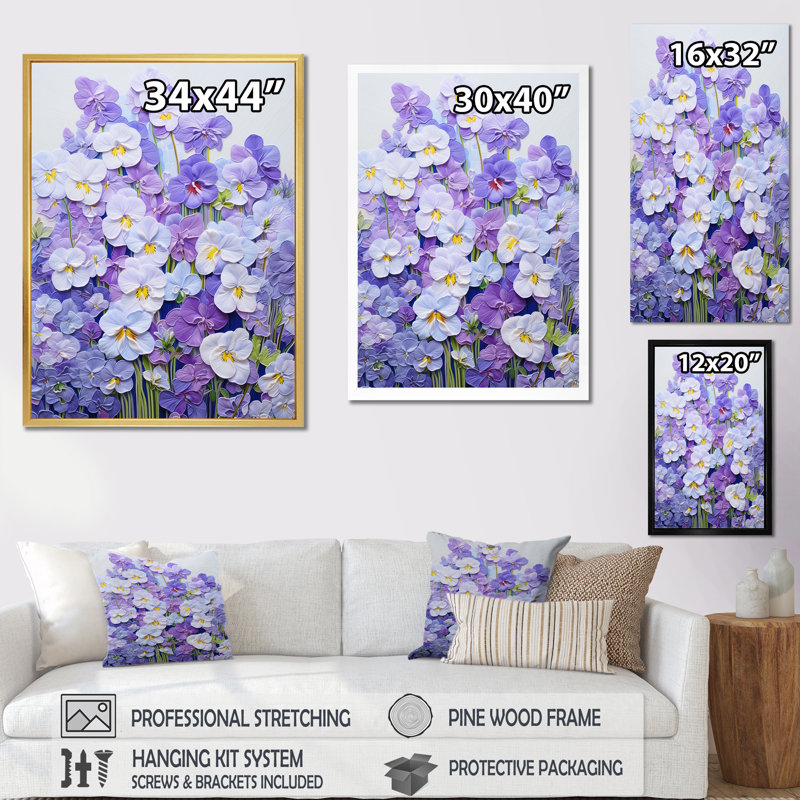 «Violets Minimalisme Dream», reproduction sur toile, Cadre simple noir, H 44 po x l 34 po x P 1,5 po