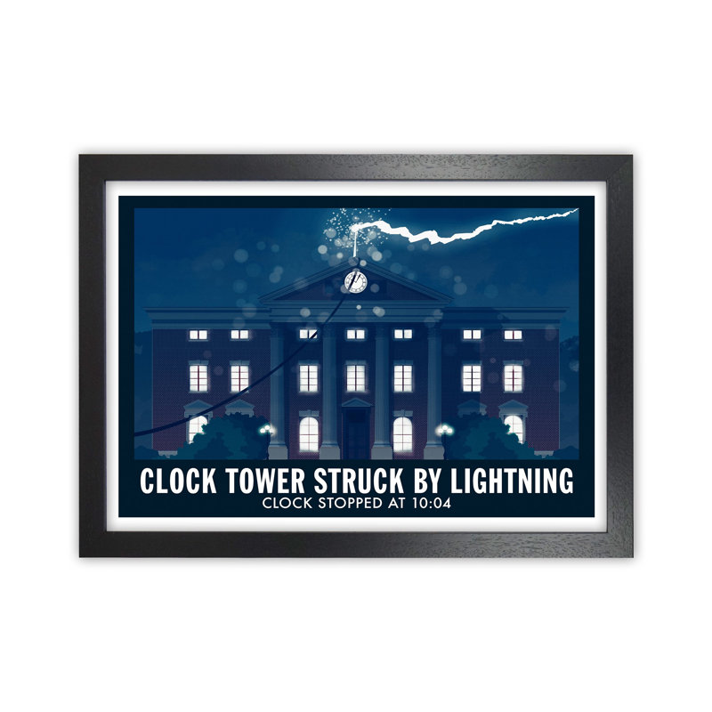 Clock Tower Struck By Lightning by Richard O'Neill - Print, Black Framed, 64cm H x 88cm W x 3cm D